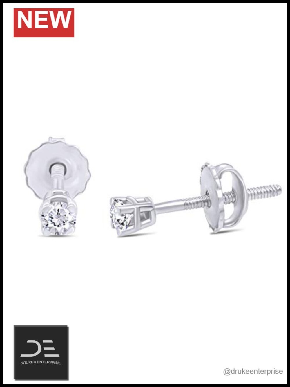 14k White Gold Over Sterling Silver Diamond Stud Earrings Screw Back